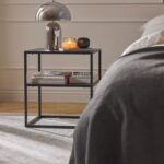 Modern Black Bedside Table with Storage Shelf