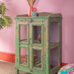 Vintage Green & Lilac Wooden Display Cabinet with Glass Doors - Image 4
