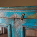 Blue Vintage Wooden Display Cabinet with Glass Doors - Image 6