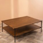Conrad Acacia Wood Coffee Table with Umber Finish and Black Metal Frame - Image 3