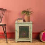 Pale Turquoise Vintage Jali Side Cabinet with Metal Mesh Panels