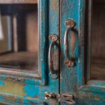 Blue Vintage Wooden Display Cabinet with Glass Doors - Image 2