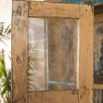 Vintage Blue Jali Wooden Almirah with Metal Mesh Panels - Image 7