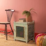 Pale Turquoise Vintage Jali Side Cabinet with Metal Mesh Panels - Image 3