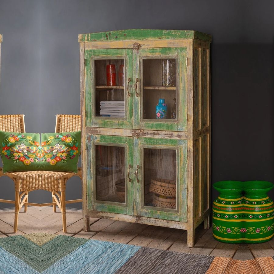 37 Green Vintage Wooden Glazed Storage & Display Cabinet - Image 1