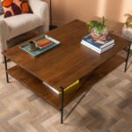 Conrad Acacia Wood Coffee Table with Umber Finish and Black Metal Frame - Image 5