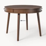 Compact Round Wooden Dining Table with Ribbed Edge - Image 5