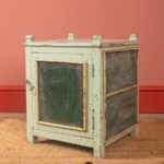 Pale Turquoise Vintage Jali Side Cabinet with Metal Mesh Panels - Image 5
