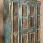 Vintage Blue Jali Wooden Almirah with Metal Mesh Panels - Image 4