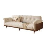 Wooden Frame Fabric 3-Seater Sofa (Ivory White) - Image 4