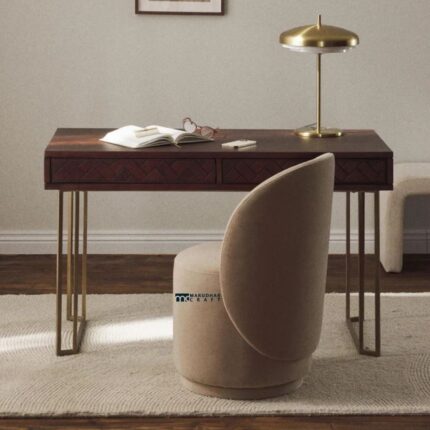 Luxury Solid Wood Writing Desk with Brass Legs