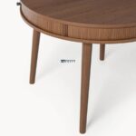 Compact Round Wooden Dining Table with Ribbed Edge - Image 3