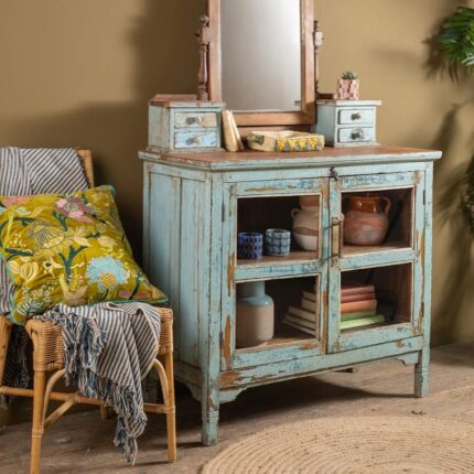 Pale Blue Vintage Wooden Dressing Unit with Mirror