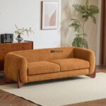 Luxury Curved Arm Fabric 3-Seater Sofa (Rust Brown)