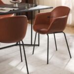 Faux Leather Upholstered Dining Chair with Metal Legs (Tan Brown)
