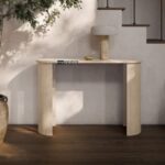 Modern Solid Wood Console Table with Curved Slab Legs (Natural Finish)