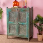 Vintage Green Wooden Industrial Cupboard