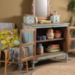 Pale Blue Vintage Wooden Dressing Unit with Mirror - Image 3