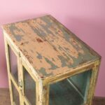 Vintage Pale Yellow Wooden Display Cabinet with Glass Doors - Image 4