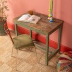 Vintage Green Wooden Table with Natural Wood Top