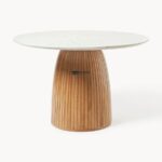 Round Marble Top Dining Table with Fluted Wooden Base - Image 3