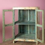 Vintage Pale Yellow Wooden Display Cabinet with Glass Doors - Image 5