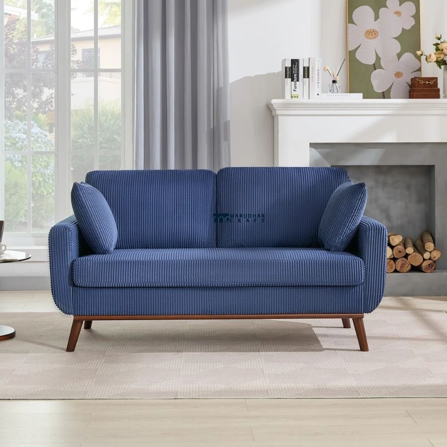 44 Corduroy Fabric 2-Seater Sofa (Navy Blue) - Image 1