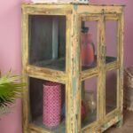 Vintage Pale Yellow Wooden Display Cabinet with Glass Doors - Image 6