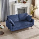 Corduroy Fabric 2-Seater Sofa (Navy Blue) - Image 3