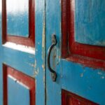 Blue & Red Vintage Wooden Cupboard with Shelves and Drawers - Image 5