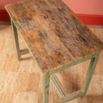 Vintage Green Wooden Table with Natural Wood Top - Image 3