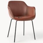 Faux Leather Upholstered Dining Chair with Metal Legs (Tan Brown) - Image 4