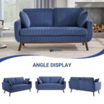 Corduroy Fabric 2-Seater Sofa (Navy Blue) - Image 4