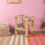 Vintage Cream Circular Wooden Side Table with Split-Level Shelves