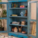 Blue Vintage Wooden Display Cabinet - Image 3