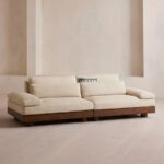 Low-Profile Wooden Base Fabric 3-Seater Sofa (Beige)