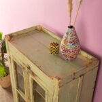 Pale Green Vintage Wooden Cabinet with Glass Doors - Image 4