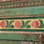 Vintage Green Wooden Cabinet with Floral Ceramic Tiles & Glass Doors - Image 5