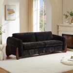 Luxury Curved Arm Fabric 3-Seater Sofa (Black)