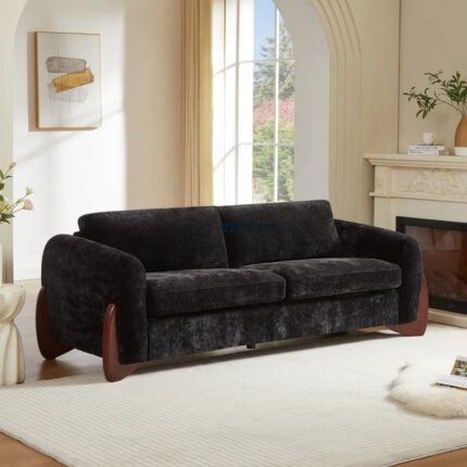 Luxury Curved Arm Fabric 3-Seater Sofa (Black)