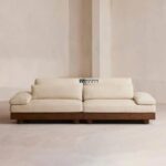 Low-Profile Wooden Base Fabric 3-Seater Sofa (Beige) - Image 3