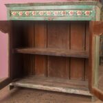 Vintage Green Wooden Cabinet with Floral Ceramic Tiles & Glass Doors - Image 2
