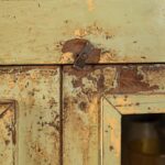 Pale Green Vintage Wooden Cabinet with Glass Doors - Image 6