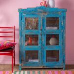 Blue Vintage Wooden Glazed Display Cabinet