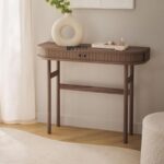Fluted Solid Wood Console Table with Drawer & Lower Shelf