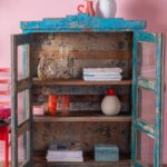 Blue Vintage Wooden Glazed Display Cabinet - Image 3