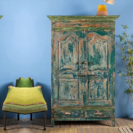 Vintage Dark Green Wooden Cupboard