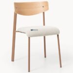 Wooden Dining Chair with Upholstered Seat (Natural Wood Finish) - Image 3