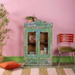 Art Deco Style Multicolour Vintage Wooden Display Cabinet with Drawers