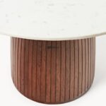 Round Marble Dining Table with Fluted Wooden Pedestal Base - Image 3